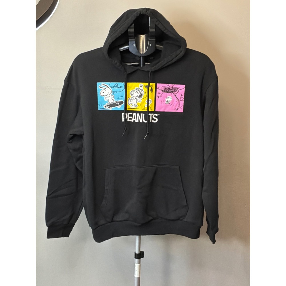 Peanuts Snoopy Hoodie Mens L Black Graphic Pullover Y2K  Streetwear Cartoon